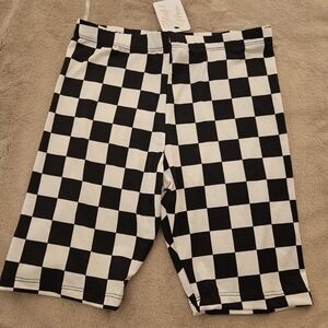MOA Collection Black and White Checkered Biker Shorts